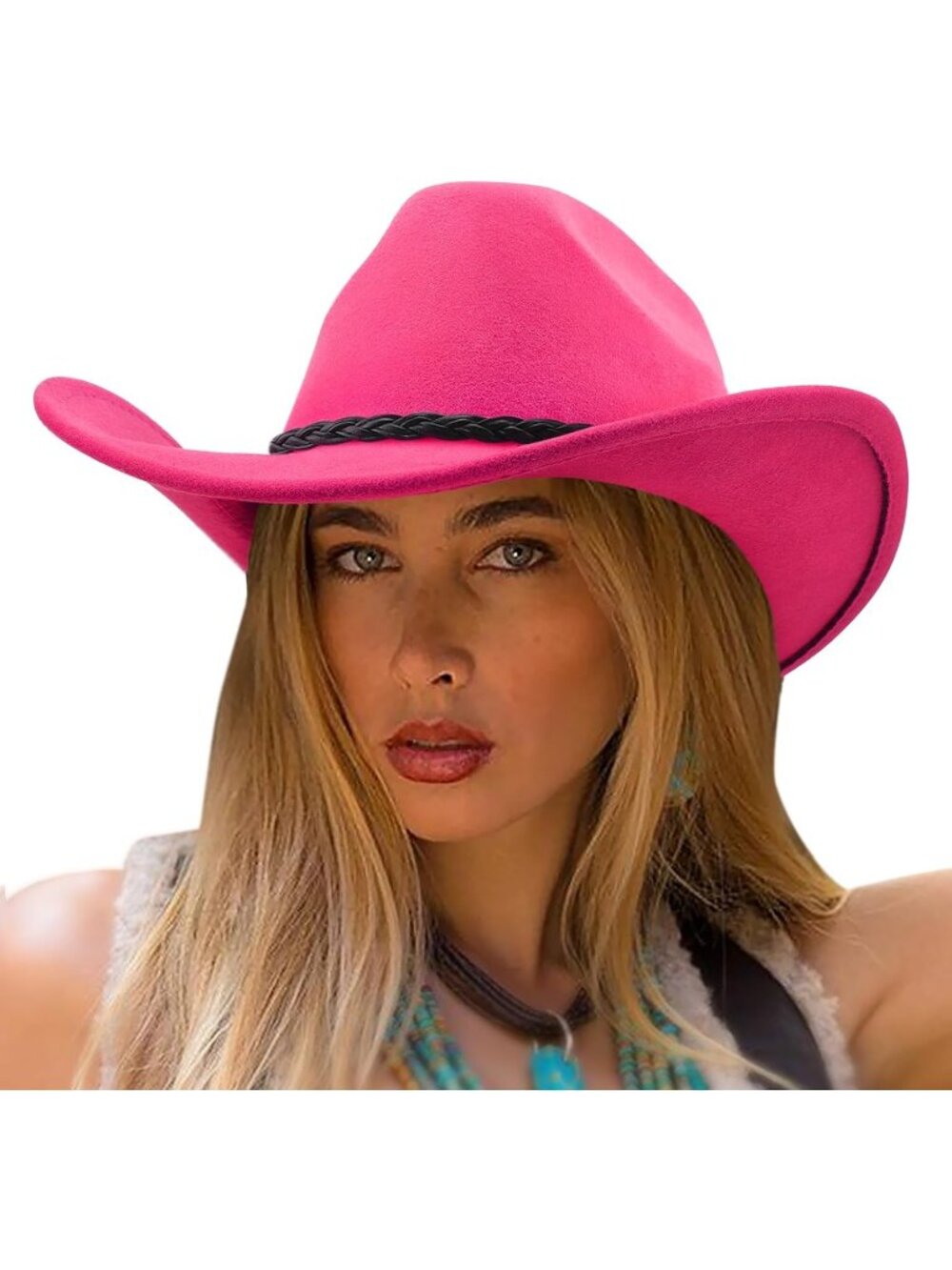 Unisex Fuschia Wide Brim Felt Fedora Cowgirl Western Cowboy Rolled Up Cap Hat